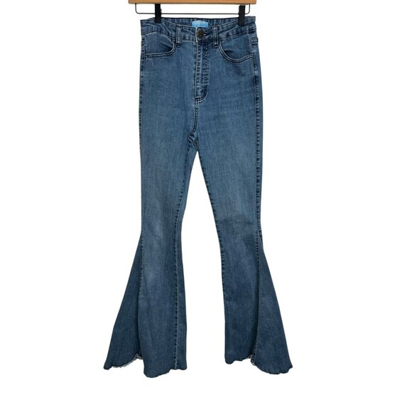 Show Me Your Mumu Berkeley Bell Jeans Med Wash Rainstorm Ultra Flares 26 - Picture 6 of 15